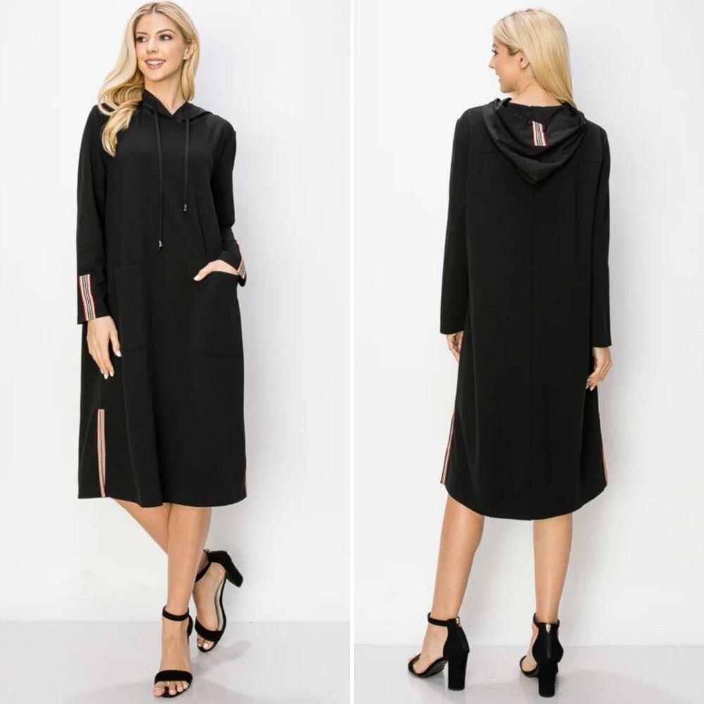 Joh Kylia Crepe Knit Dress with Hoodie Black $100 M